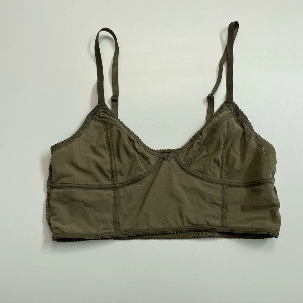 Free People Bralette Corset Crocheted Lace Asian Floral No Padding Olive Green